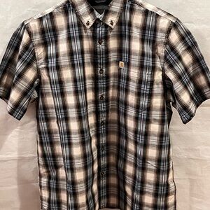 Carhartt Men's Casual Plaid Shirt Blue/brown/cream Shirt Sleeve XL